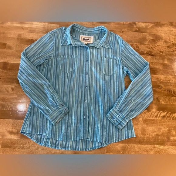 AVENTURA Women’s Blue Long Sleeve Button Up Blouse Large Stripe Detail - Picture 3 of 11